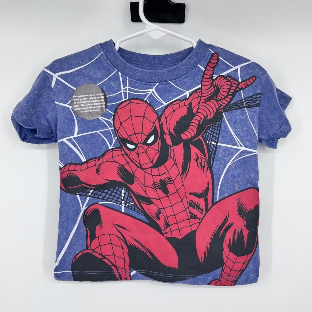 Marvel Spider-Man T-Shirt Kids 12M Blue Mineral Wash Graphic Tee Superhero